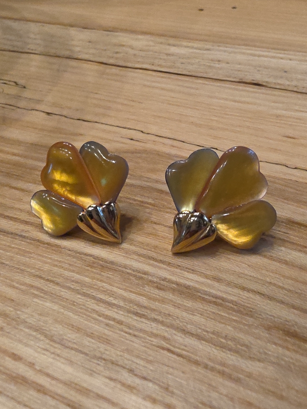 Yellow Iridescent Flower Petal Vintage Earrings